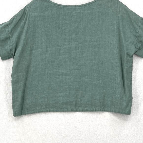 FOUND PATH Linen Market Boxy Tee Womens Small Spruce Square Top Short Sleeve - Picture 9 of 14